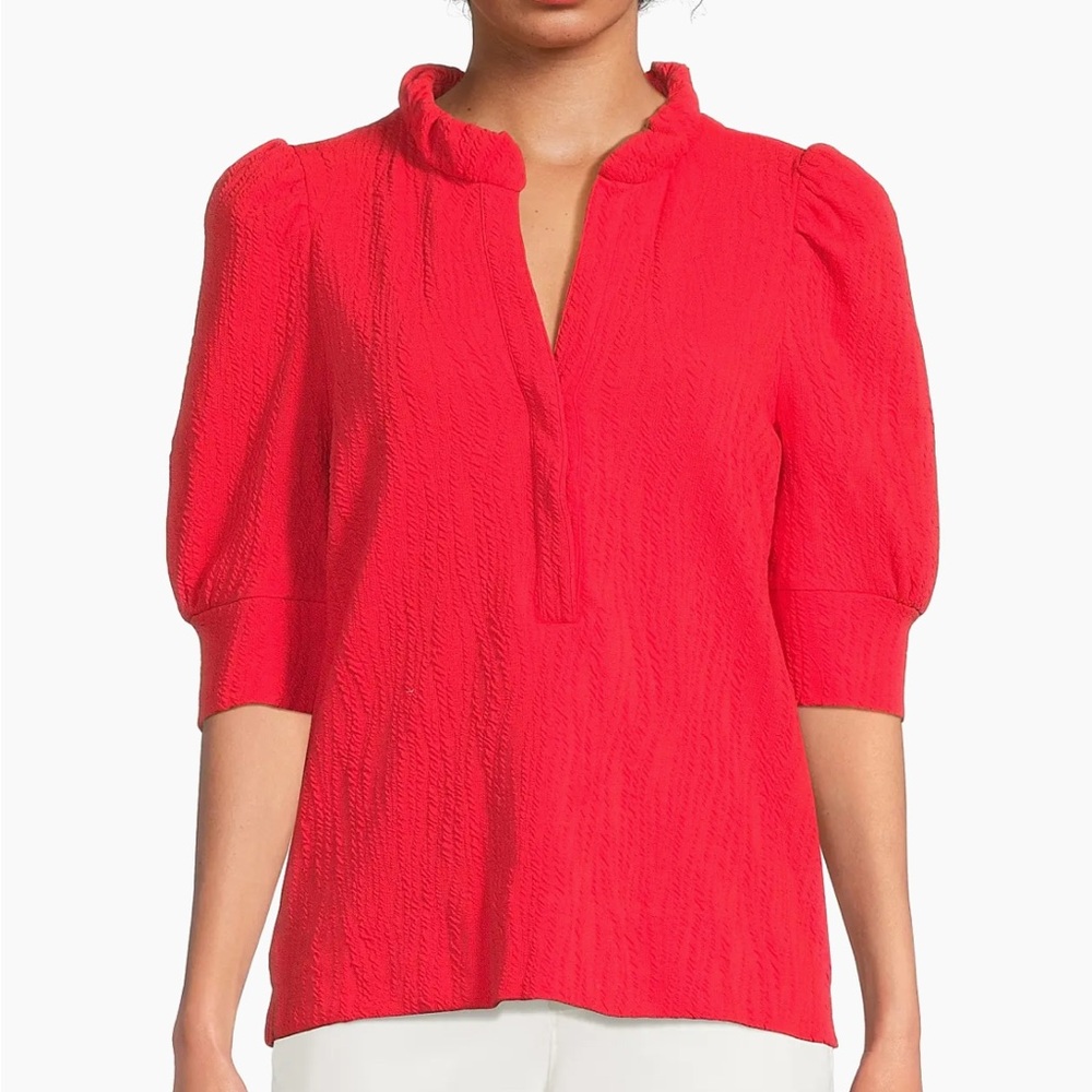 Lilly Pulitzer Elsey Puff Sleeve High Neck Knit Top Rococo Red Size XS‎